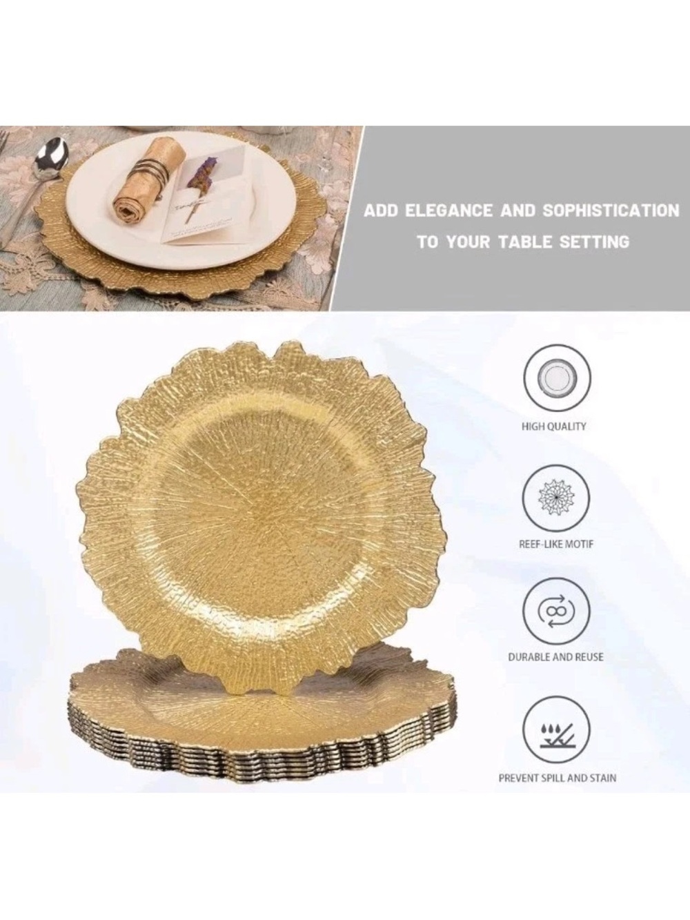 Gold Textured Charger Plate Set of 8